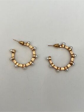 Gold Hoop Earrings with Pearl Accents - Women Jewelry